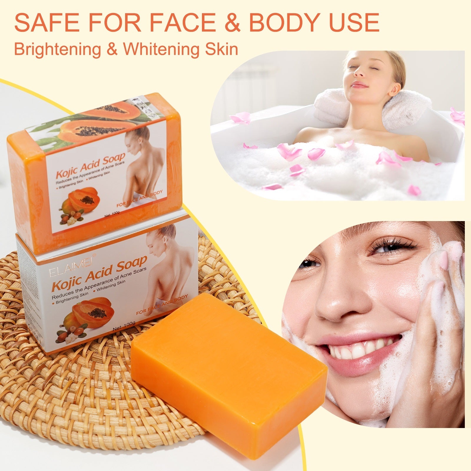 Papaya Kojic Acid Soap Deep Cleansing Softening Cuticle